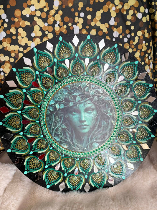 18" Matlack Mandala - on wood - green/gold