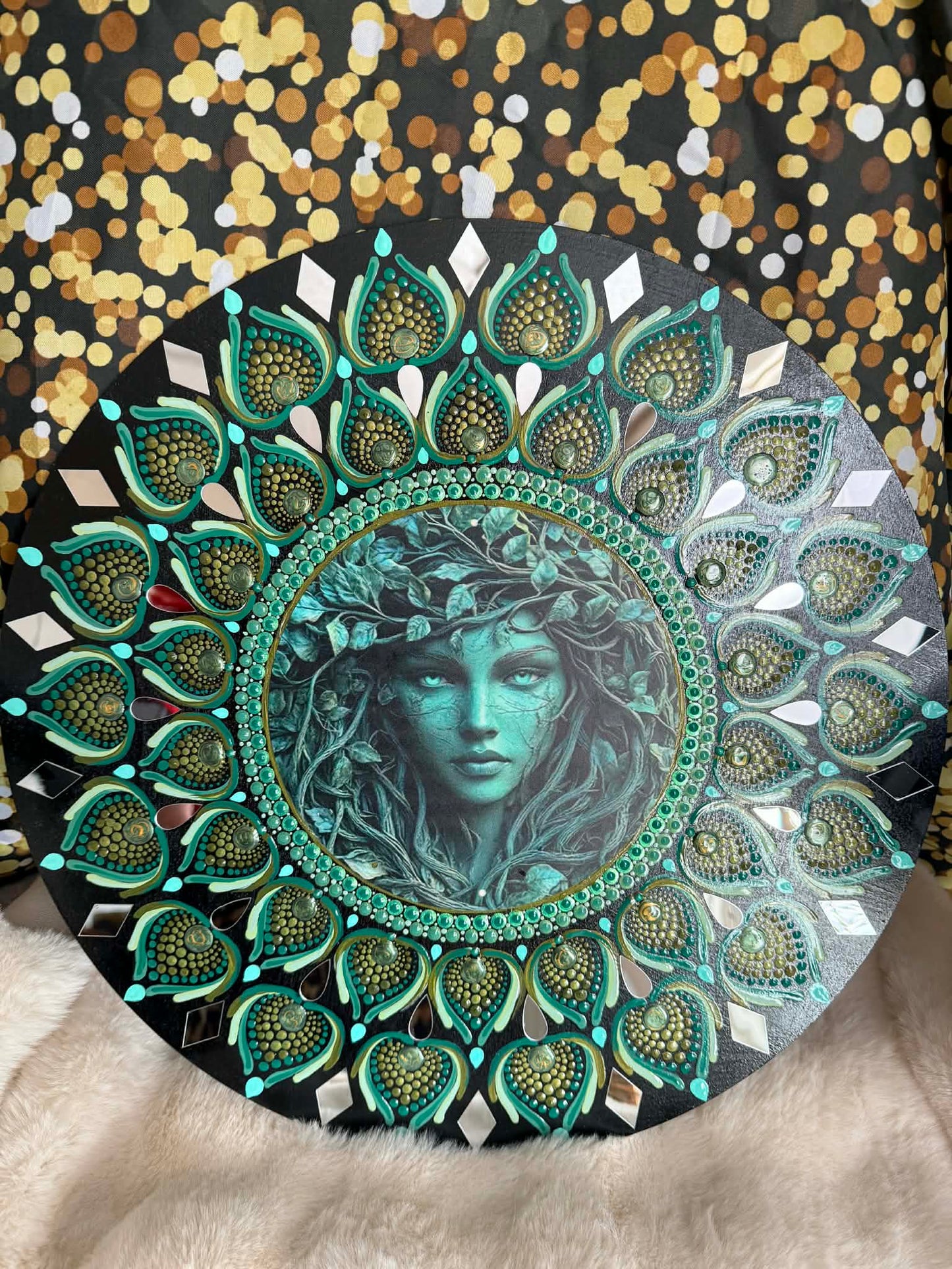 18" Matlack Mandala - on wood - green/gold