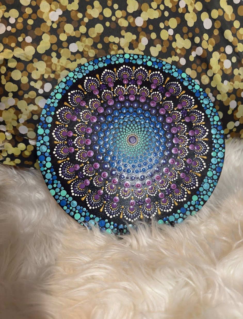 Matlack Mandala - handmade - purple/green/blue [12" x 12"]