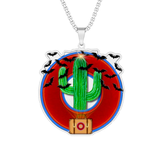 Lump's Heady Donut Necklace - 1" x 1" Stainless Steel Pendant - "Raoul Duke's Sinfully Delicious Donut" - vivid red/blue donut